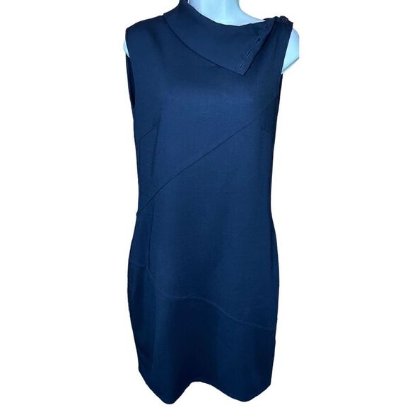 Burberry Black Sleeveless Wool Fold Over Collar Black Dress Size 10 - Picture 1 of 10